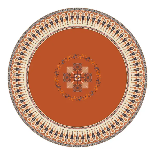 Geleneksel Filistin nakış sembolleriyle dekoratif yuvarlak tasarım ögesi, beyaz arkaplan üzerinde ölçeklenebilir vektör çizimi