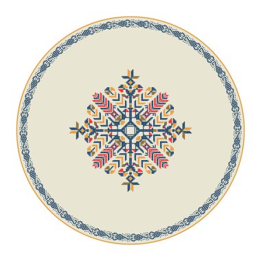 Geleneksel Meksikalı Teenek Huastec işlemeli tasarım ögesi beyaz arkaplan, vektör illüstrasyonu