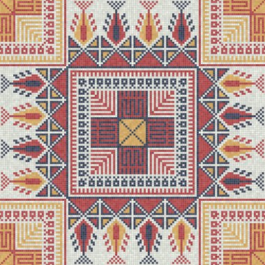 Mozaik fayanslar, geleneksel Filistin motifiyle kusursuz desen kompozisyonu. Yazdırma, arkaplan, ağ, paketleme için düzenlenebilir vektör arkaplanı.