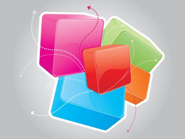 3d composition isolated in a gray background with five glossy cube-shapes. clipart