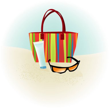Plaj Spot Illustration: plaj çantası ve güneş gözlüğü
