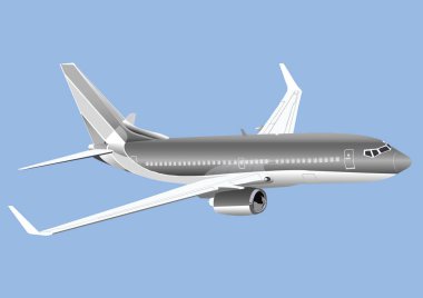 Gökyüzünde bir jet uçağı. Vektör listelemesi 3B gibi görünüyor