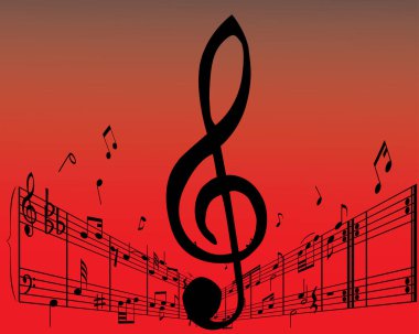 Farklı notalar ve satırlarla soyut müzik arkaplanı