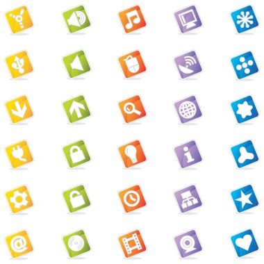 Dinamik, yuvarlak köşeli kare simgeler, gölgeli kenarlarda. Temiz ve renkli 30 kullanışlı web simgesi. Renk değiştirmek kolay!