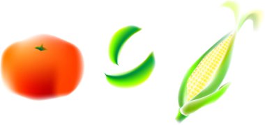 İllüstrasyon, çeşitli sebzeler, domates, bezelye, mısır çeşitleri için vektör