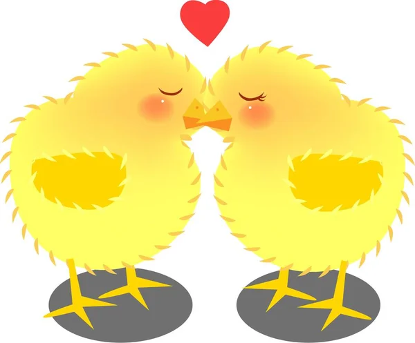 Vector Illustration Pair Kissing Chicks Cartoon — Stock Vector