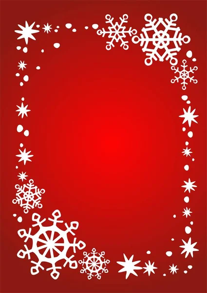 赤い背景に白い雪片と星 クリスマスイラスト — ストックベクタ