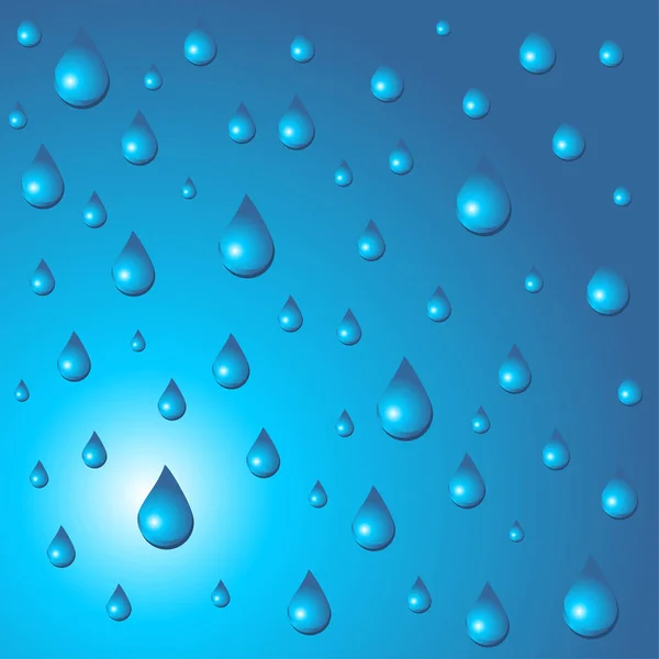 グラデーション状の青ガラスの背景に水滴のパターン — ストックベクタ