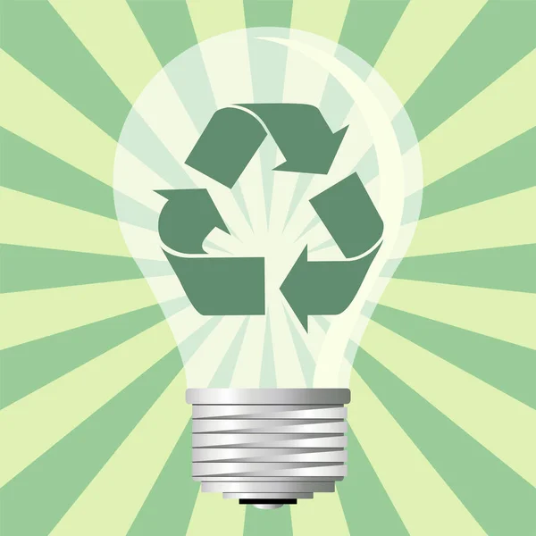 Żarówka Symbolem Recyklingu Gwiaździstym Zielonym Tle — Wektor stockowy