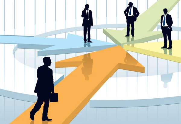 Tre Affärsmän Väntar Annan Konceptuell Business Illustration — Stock vektor