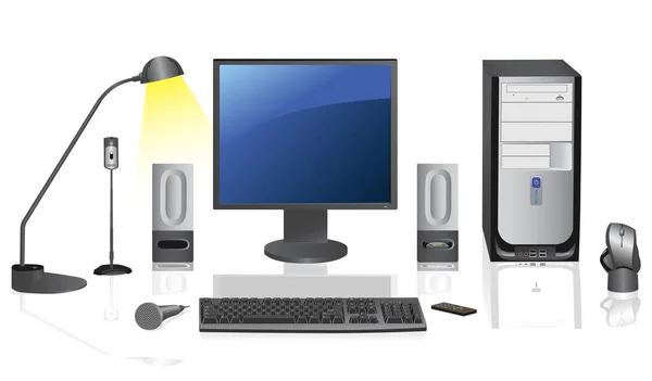 Computer Desktop Illustrazione Dettagliata — Vettoriale Stock