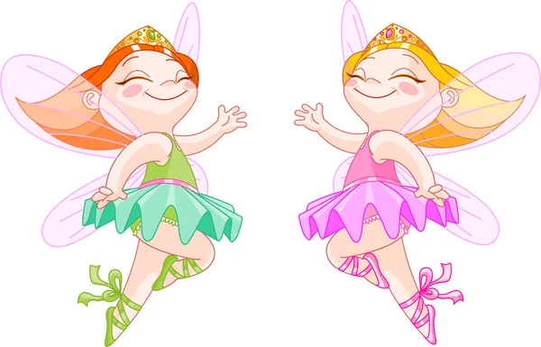 Twee Vliegende Kleine Ballerina Feeën — Stockvector