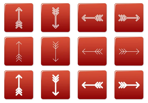 Pfeile Quadratische Symbole Gesetzt Rot Weiße Palette Vektorillustration — Stockvektor