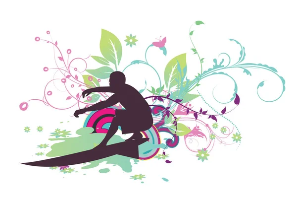 Ilustración Abstracta Con Floral Grunge Surfista — Vector de stock