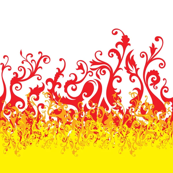 Ornement Floral Vectoriel Style Flamme Horizontal Sans Couture — Image vectorielle