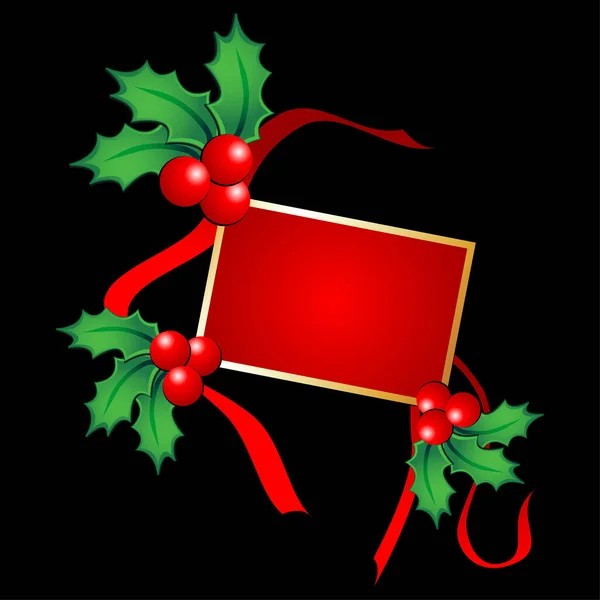 Weihnachtsschmuck Stechpalme Mit Karte Und Bändern — Stockvektor