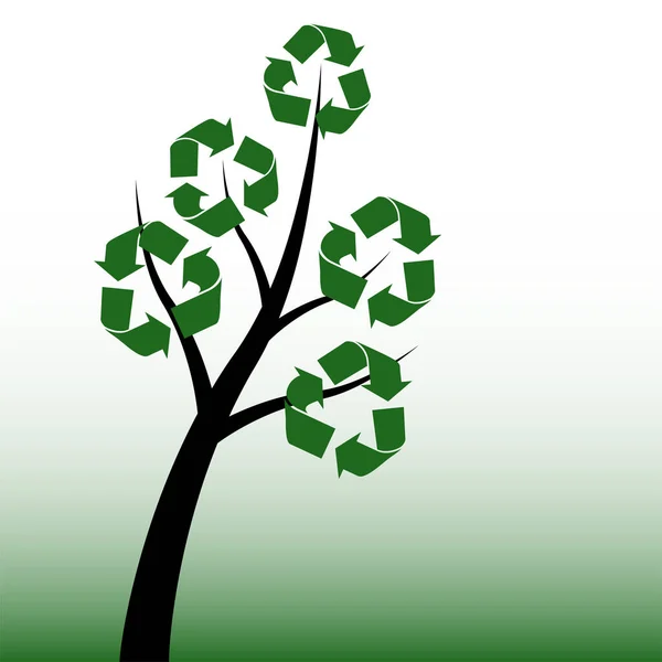 Δέντρο Σύμβολα Ανακύκλωσης Πράσινο Και Λευκό Φόντο Κλίση — Διανυσματικό Αρχείο