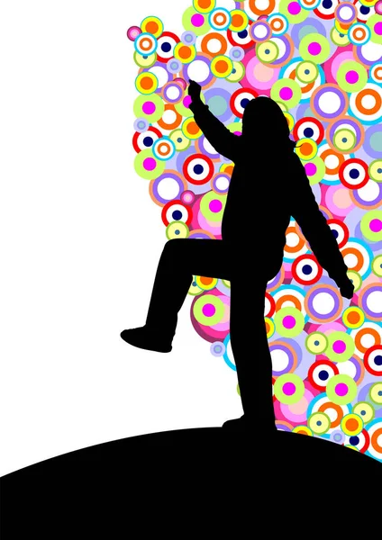 Dansende Vrouw Silhouet Een Gekleurde Cirkels Achtergrond — Stockvector