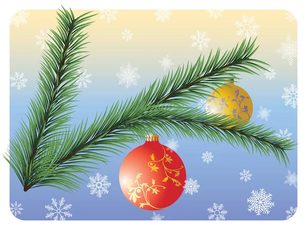 ベクトルクリスマス背景とともにモミの枝 — ストックベクタ