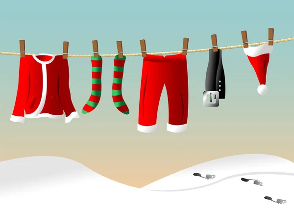 圣诞老人的衣服挂在晾衣绳上 — 图库矢量图片