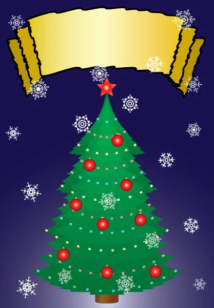 有装饰品的圣诞树 一张贺卡 一个矢量说明 — 图库矢量图片