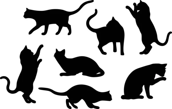 Conjunto Ilustración Siete Siluetas Vectores Para Gatos — Archivo Imágenes Vectoriales