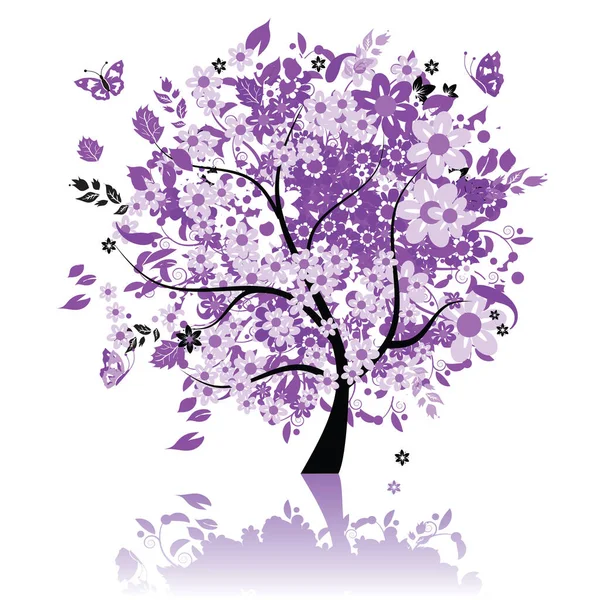 Blommigt Träd Vacker Bild Vektor Illustration — Stock vektor