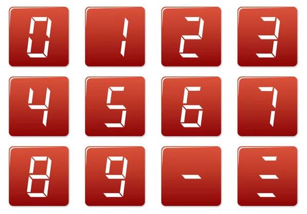 Liquid Crystal Digits Square Icons Set Red White Palette Vector — Stock Vector