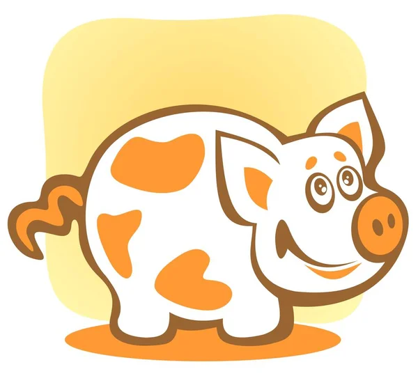 Karikatur Glückliches Schweinchen Isoliert Auf Gelbem Hintergrund — Stockvektor