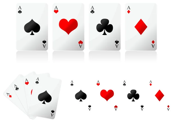 Spielkarten Vor Weißem Hintergrund Pokerhand Mit Vier Assen — Stockvektor