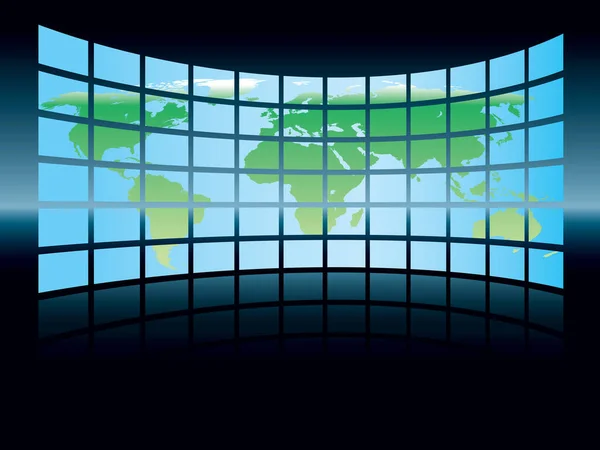 Pworld Karte Auf Einem Großen Bildschirm Auf Dunklem Hintergrund Konzeptionelle — Stockvektor