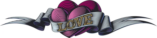 Two Purple Hearts Bound Love Ribbon Valentine Day Symbol — Stock Vector