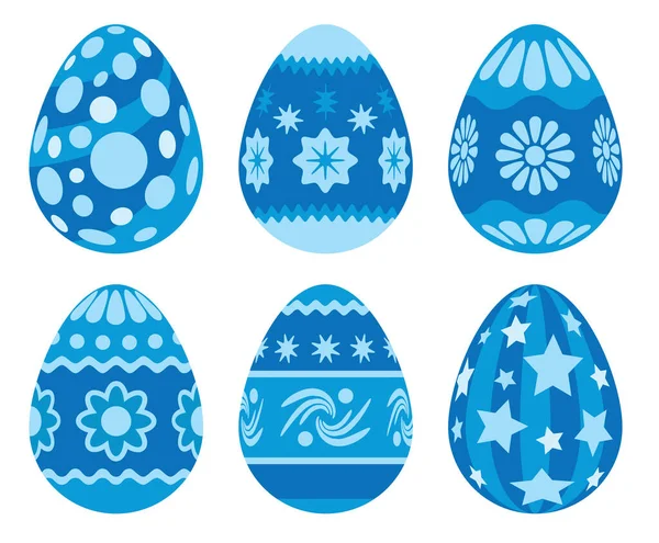 Wielkanoc Malowane Jaja Kolekcji Kolorze Niebieskim — Wektor stockowy