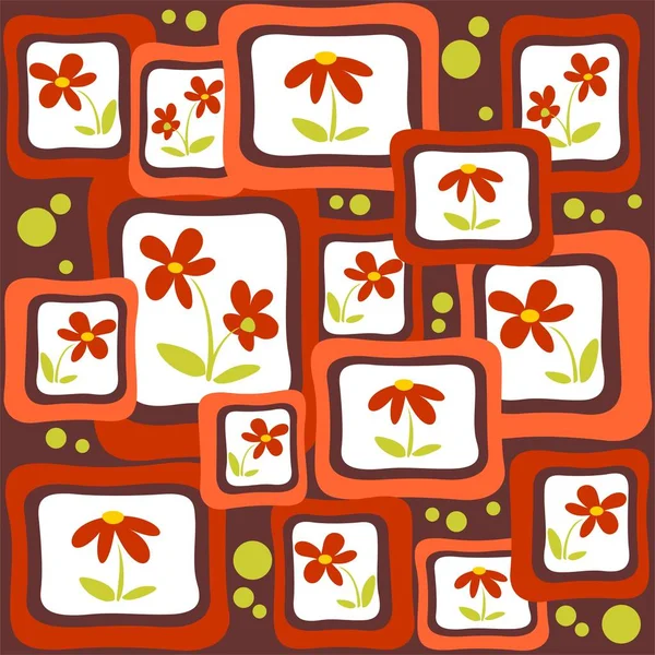Kahverengi Arkaplanda Soyut Kırmızı Çiçek Deseni — Stok Vektör