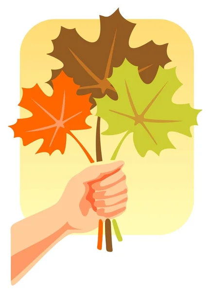 Стилизованный Букет Осенними Листьями Протянутой Руке — стоковый вектор