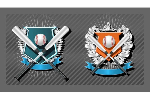 Шаблон Эмблемы Бейсбола Битой Венком Лентой — стоковый вектор