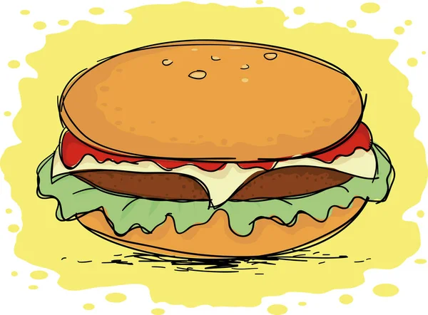 Grande Immagine Gustosa Cheeseburger Illustrazione Vettoriale — Vettoriale Stock