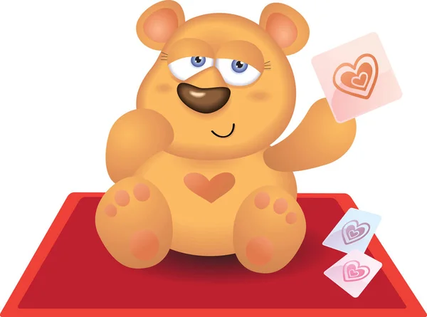 Urso Pelúcia Jogando Cartão Coração Tapete Vermelho —  Vetores de Stock