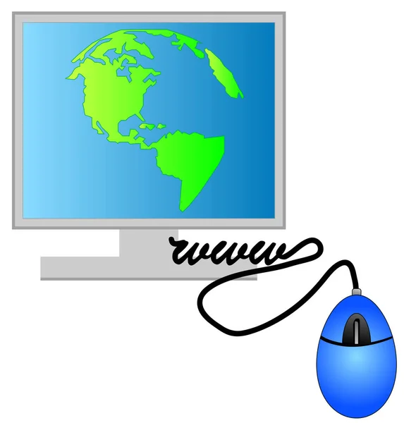 Monitor Computador Com Mouse Conectando Web Mundial — Vetor de Stock