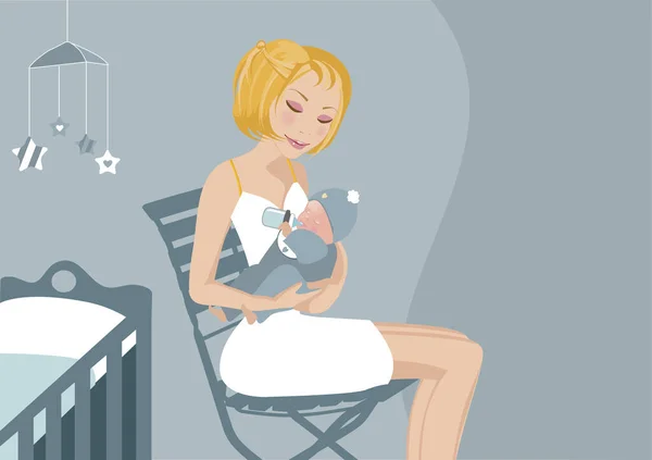 母亲用与婴儿有关的装饰来喂养婴儿 — 图库矢量图片