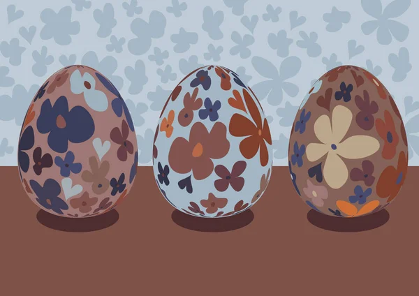 Três Ovos Decorativos Páscoa —  Vetores de Stock