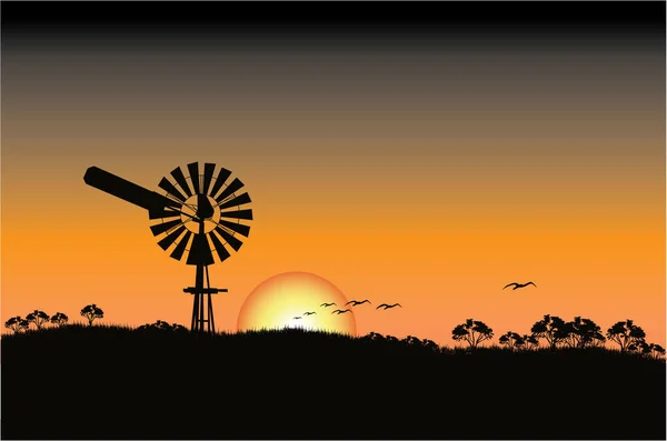 Illustration Landscape Sunset — Stock Vector