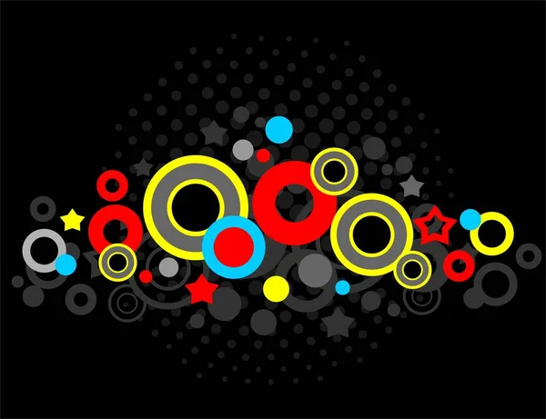 stock vector Abstract pattern with circles and dots on a black background.