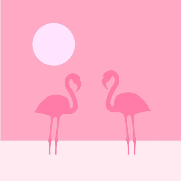 Dois Flamingo Sob Lua — Vetor de Stock