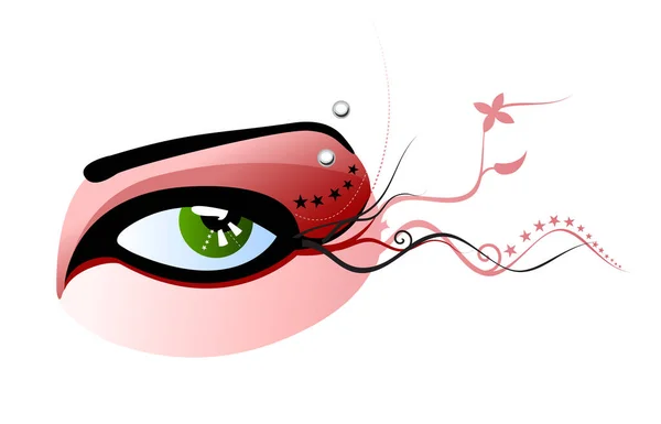 Kırmızı Makyajlı Delinmiş Kaşlı Yeşil Bir Gözün Vektör Çizimi — Stok Vektör