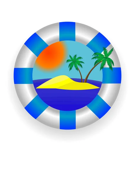 Emblema Anel Boia Salva Vidas Mar Com Ilha Tropical Vetor —  Vetores de Stock