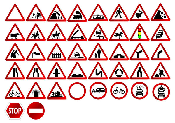 Diferentes Señales Tráfico Aisladas Sobre Fondo Blanco — Vector de stock