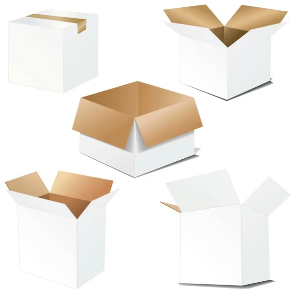 Boîtes Carton Ouvert Fermé — Image vectorielle