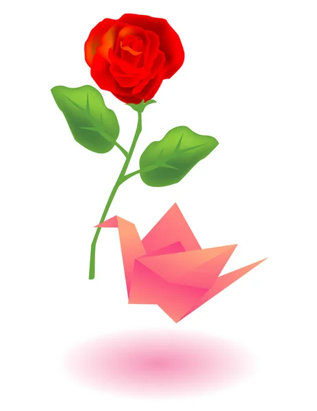 Vektor Illustration Für Einen Papierbastelvogel Der Eine Rose Für Liebhaber — Stockvektor