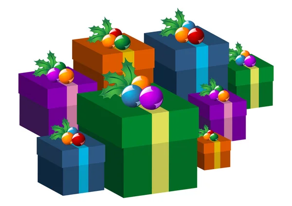 Coffrets Cadeaux Noël Isolés Sur Fond Blanc — Image vectorielle